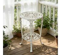 Dexinhdh Tavolini Rotondi In Metallo per Esterni, Tavolini Da Picnic Vintage A 2 Livelli, Piano Ampio con Design A Rilievo, Supporto Decorativo per Vasi Di Fiori per Giardino, Cortile(White)