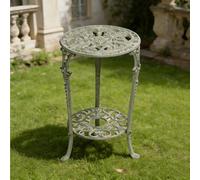 Dexinhdh Tavolini Rotondi In Metallo per Esterni, Tavolini Da Picnic Vintage A 2 Livelli, Piano Ampio con Design A Rilievo, Supporto Decorativo per Vasi Di Fiori per Giardino, Cortile(Green)