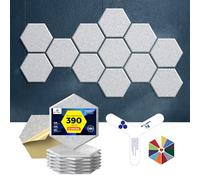 Dexmoko Paquete de 12 paneles acústicos autoadhesivos, panel absorbente de sonido de 2ª generación, paneles acústicos hexagonales de poliéster ecológico que reducen el ruido y los ecos