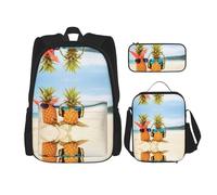 DEXNEL Beach Two Pineapples Sea - Mochila con fiambrera, juego de 3 mochilas escolares a juego para aplicación en el universo, NEGRO, talla única