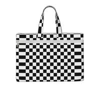 DEXNEL Bolsas de lona a cuadros en blanco y negro, bolsa de almacenamiento de documentos plegable A4 para visitas a la biblioteca y trabajo a cafeterías, color negro, talla única