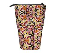 DEXNEL Bonito soporte para lápices con estampado de palomitas de maíz, bolsa telescópica, caja de papelería para estudiantes, niñas y niños, Black, Talla única, Organizador de bolsas