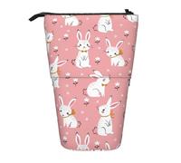 DEXNEL Bonito soporte para lápices de pie con diseño de conejo blanco, bolsa telescópica, caja de papelería para estudiantes, niñas y niños, Black, Talla única, Organizador de bolsas