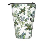 DEXNEL Bonito soporte para lápices de pie con hojas de eucalipto verde, bolsa telescópica, caja de papelería para estudiantes, niñas y niños, Black, Talla única, Organizador de bolsas