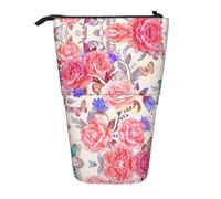 DEXNEL Bonito soporte para lápices de pie, diseño de flores, rosa, mariposa, bolsa telescópica, caja de papelería para estudiantes, niñas y niños, Black, Talla única, Organizador de bolsas