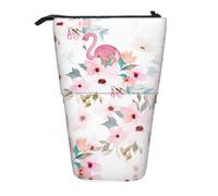 DEXNEL Bonito soporte para lápices de pie, diseño floral con flamencos, bolsa telescópica, caja de papelería para estudiantes, niñas y niños, Black, Talla única, Organizador de bolsas