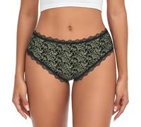 Dexnel Bragas con estampado de dinero y signo de dólar para mujer, con ribete de encaje, suaves, elásticos, de talle bajo