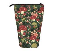 DEXNEL Bright Mushrooms Art - Bonito soporte para lápices de pie, bolsa telescópica, caja de papelería para estudiantes, niñas y niños, Black, Talla única, Organizador de bolsas