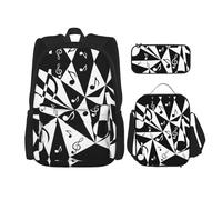 DEXNEL Elegante mochila con patrón de notas musicales con fiambrera, juego de 3 mochilas escolares a juego para aplicación en el universo, NEGRO, One Size, Juego de mochila escolar