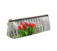 DEXNEL Estuche de piel con diseño de tulipán, organizador de papelería, bonito estuche portátil para maquillaje, blanco, One Size, Neceser de maquillaje