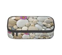 Dexnel Estuche para lápices, estuche para bolígrafos, bolsa de papelería simple con 4 compartimentos, organizador de oficina, estampado transparente de hojas de palma, Piedras con clavel rosa, One