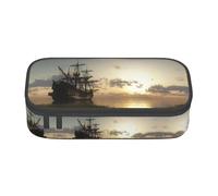 Dexnel Estuche para lápices, estuche para bolígrafos, bolsa de papelería simple con 4 compartimentos, organizador de oficina, estampado de calabaza de Halloween, Ship in the Lake Sunset, Talla única,