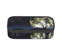 Dexnel Estuche para lápices, estuche para bolígrafos, bolsa de papelería simple con 4 compartimentos, organizador de oficina, estampado de dibujos animados de Halloween, Galaxy Moon, Talla única,