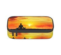 Dexnel Estuche para lápices, estuche para bolígrafos, bolsa de papelería simple con 4 compartimentos, organizador de oficina, estampado brillante verde violeta, Meditación de yoga, Talla única,