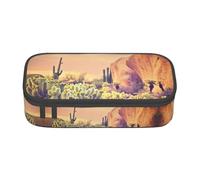 Dexnel Estuche para lápices, estuche para bolígrafos, bolsa de papelería simple con 4 compartimentos, organizador de oficina, estampado de granos de café, Póster de cactus al atardecer, Talla única,