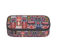 Dexnel Estuche para lápices, estuche para bolígrafos, bolsa de papelería simple con 4 compartimentos, organizador de oficina, estampado de corazón rosa camello, England Symbols, One Size, Organizador