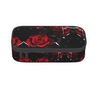 Dexnel Estuche para lápices, estuche para bolígrafos, bolsa de papelería simple con 4 compartimentos, organizador de oficina, rosa roja sobre piano, Rosa roja 3, One Size, Organizador de bolsas