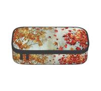 Dexnel Estuche para lápices, estuche para bolígrafos, bolsa de papelería simple con 4 compartimentos, organizador de oficina, estampado de muñeco de nieve de Feliz Navidad, dorado (Golden Leaves), One