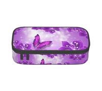 Dexnel Estuche para lápices, estuche para bolígrafos, bolsa de papelería simple con 4 compartimentos, organizador de oficina, estampado de mariposas moradas, Púrpura (Purple Butterflies), One Size,