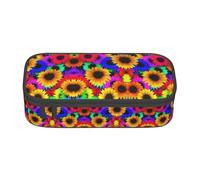 Dexnel Estuche para lápices, estuche para bolígrafos, bolsa de papelería simple con 4 compartimentos, organizador de oficina, rosa roja sobre piano, Rainbow Sunflower, One Size, Organizador de bolsas