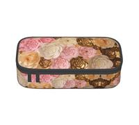 Dexnel Estuche para lápices, estuche para bolígrafos, bolsa de papelería simple con 4 compartimentos, organizador de oficina, estampado de dunas de arena, Flores de oro rosa y blanco, One Size,