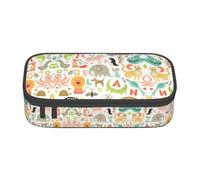 Dexnel Estuche para lápices, estuche para bolígrafos, bolsa de papelería simple con 4 compartimentos, organizador de oficina, estampado de calabaza de Halloween, Alfabeto del zoológico, Talla única,