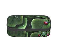 Dexnel Estuche para lápices, estuche para bolígrafos, bolsa de papelería simple con 4 compartimentos, organizador de oficina, estampado de calabaza de Halloween, Insecto verde sentado de tres hojas,