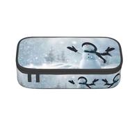 Dexnel Estuche para lápices, estuche para bolígrafos, bolsa de papelería simple con 4 compartimentos, organizador de oficina, estampado de granos de café, Muñeco de nieve feliz de Navidad, Talla