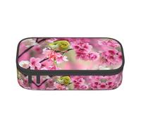 Dexnel Estuche para lápices, estuche para bolígrafos, bolsa de papelería simple con 4 compartimentos, organizador de oficina, estampado de calabaza de Halloween, Pájaro en melocotonero, Talla única,