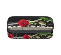 Dexnel Estuche para lápices, estuche para bolígrafos, bolsa de papelería simple con 4 compartimentos, organizador de oficina, rosa roja sobre piano, Rosa roja en piano, One Size, Organizador de bolsas