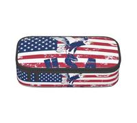 Dexnel Estuche para lápices, estuche para bolígrafos, bolsa de papelería simple con 4 compartimentos, organizador de oficina, estampado de pájaros rosa fresco, Bandera nacional estadounidense con