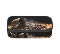 Dexnel Estuche para lápices, estuche para bolígrafos, bolsa de papelería simple con 4 compartimentos, organizador de oficina, estampado de granos de café, Granos de café, Talla única, Organizador de