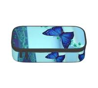 Dexnel Estuche para lápices, estuche para bolígrafos, bolsa de papelería simple con 4 compartimentos, organizador de oficina, estampado de granos de café, mariposa azul, Talla única, Organizador de