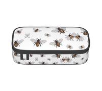 Dexnel Estuche para lápices, estuche para bolígrafos, bolsa de papelería simple con 4 compartimentos, organizador de oficina, estampado de rodajas de limón, Abejas divertidas, One Size, Organizador de