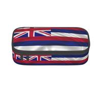 Dexnel Estuche para lápices, estuche para bolígrafos, bolsa de papelería simple con 4 compartimentos, organizador de oficina, estampado abstracto de gato y galaxia, Bandera de Hawaii Americana, Talla