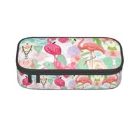 Dexnel Estuche para lápices, estuche para bolígrafos, bolsa de papelería simple con 4 compartimentos, organizador de oficina, paneles de madera, impresión de fondo, Dos flamencos rojos, One Size,