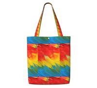 DEXNEL Fantástica bolsa de lona mediana con plumas de loro, bolsa de compras reutilizable con sistema de cierre a presión, bolsas de comestibles reutilizables