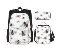 DEXNEL Funny Bees - Mochila con fiambrera, juego de 3 mochilas escolares a juego para aplicación en el universo, NEGRO, One Size, Juego de mochila escolar
