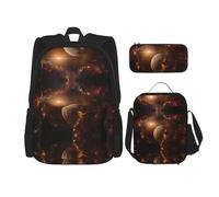 DEXNEL Galaxy Space Planet - Mochila con fiambrera, juego de 3 mochilas escolares a juego para aplicación universal, NEGRO, One Size, Juego de mochila escolar