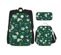 DEXNEL Grass and Dove - Mochila con fiambrera, juego de 3 mochilas escolares a juego para aplicación universal, NEGRO, One Size, Juego de mochila escolar