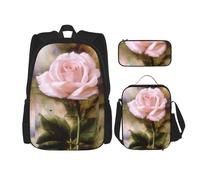 DEXNEL Hermosa mochila de pintura de rosas con fiambrera, juego de 3 mochilas escolares a juego para aplicación en el universo, NEGRO, One Size, Juego de mochila escolar
