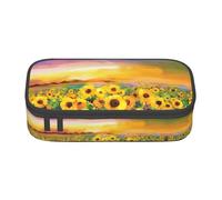 DEXNEL Hermoso estuche escolar portátil con cremallera, diseño de girasol, campo de girasoles, estuche multifuncional resistente para niños, Black, Talla única, Organizador de bolsas