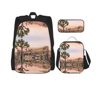 DEXNEL Juego de 3 mochilas escolares a juego con diseño de árbol de África con fiambrera, para aplicación en el universo, NEGRO, One Size, Juego de mochila escolar