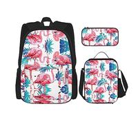DEXNEL Juego de 3 mochilas escolares a juego con diseño de flamenco, diseño de hojas y plantas, color verde, NEGRO, talla única