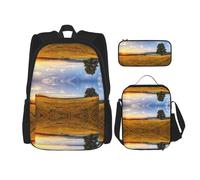 DEXNEL Juego de 3 mochilas escolares a juego con diseño de hierba dorada otoñal con lonchera para aplicación en el universo, NEGRO, One Size, Juego de mochila escolar