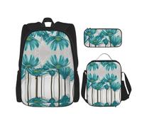 DEXNEL Juego de 3 mochilas escolares a juego con estampado floral verde azulado y blanco para aplicación en el universo, NEGRO, One Size, Juego de mochila escolar