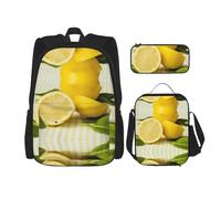 DEXNEL Juego de 3 mochilas escolares a juego con lonchera de limón amarillo para aplicación en el universo, NEGRO, One Size, Juego de mochila escolar