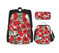 DEXNEL Juego de 3 mochilas escolares con estampado de flores y fiambrera a juego para aplicación en el universo, NEGRO, One Size, Juego de mochila escolar