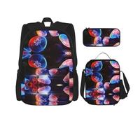 DEXNEL Juego de 3 piezas de mochila para caña de pescar de gran capacidad, bolsa de almuerzo, estuche para lápices, Medusas coloridas, Talla única
