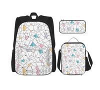 DEXNEL Juego de 3 piezas de mochila para caña de pescar de gran capacidad, bolsa de almuerzo, estuche para lápices, Geométrico irregular colorido, Talla única